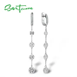 SANTUZZA Tropfenohrringe aus reinem 925er-Sterlingsilber für Damen, glänzend, weiß, CZ, elegant, lang, baumelnd, handgefertigter feiner Schmuck 240401