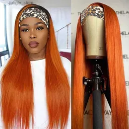 Синтетические парики имбирные оранжевые парик для повязки на голову прямая человеческая парик окрашенная полная машина, сделанная парилью, бразильские глюковые парики для волос для женщин Y240401