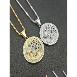 Pendant Necklaces European And American New Hip Hop Jewelry Titanium Steel Goldsier Plated Panther Head Necklace8949326 Drop Delivery Dhlvd