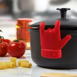 Coperchio anti-traboccamento a forma di palma, utensile da cucina, in silicone, coperchio per pentola con dito, porta-cucchiaio alto