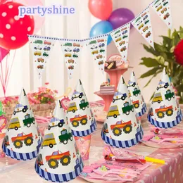 Party Decoration Firefighting Trucks Engineering Cars Happy Birthday Cute Cap Crown Shower Baby Boy Girl Gifts Supplie