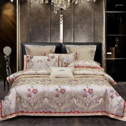 Set di biancheria da letto di lusso in stile europeo di alta precisione in raso jacquard di cotone egiziano 4/6 pezzi set copripiumino setoso lenzuolo federe