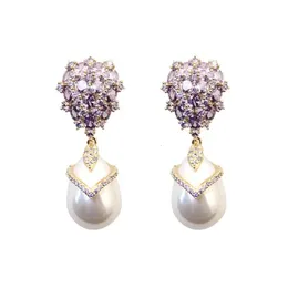 Evacandis Pearl Crystal Handmade Gold Gold Gold Drop Dangle Dangle Earrings for Women Zircon S925 Sterling Silver Needle Designer Luxury 240401