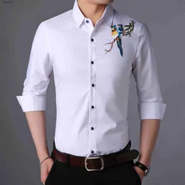 Men's Plus Tees Polos Man Leisure Embroidery Shirts Long Sleeve Floral Dresses Male Casual Birds Pattern Clothes Free Shipping yq240401