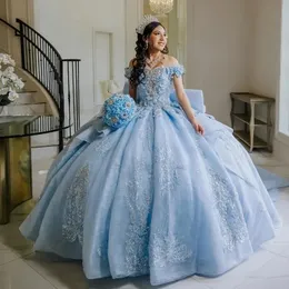 Shiny Sky Blue Quinceanera Light Blue Prom Dress With Sequin