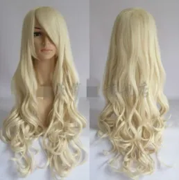 Peruk 100% helt ny högkvalitativ modebild Full spetsar WigsFashion Light Blond Long Curly Women's Cosplay Wig gratis frakt