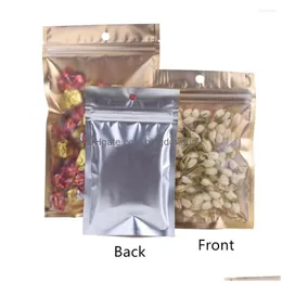 Storage Bags 100Pcs/Lot Matte Aluminum Foil Inner Gold Outer Sier Transparent Bag Notch Food Dried Fruits Hang Hole Tear Drop Delivery Dhgcd