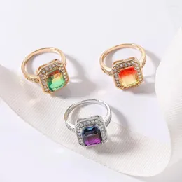 Cluster Rings MxGxFam Gorgeous Tourmaline-Color Square Zircon For Women CZ Buy Fashion Jewelry Gold Plated 18 K