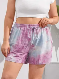 Plus size verão solto casual curto cordão cintura perna larga tie dye atlético shorts simples salão grande 5xl 240322