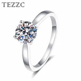 Certyfikowany pierścień Tezzc Gra VVS1 Lab Diamond 4 PRONG Solitaire Rings for Women zaręczyny Obietnica Wedding Bejdia 240402