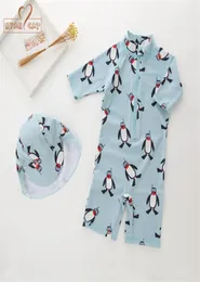 Novo verão bebê menino swimwearhat 2 pçs conjunto pinguim animais terno de natação infantil da criança crianças spa praia bathing7484252