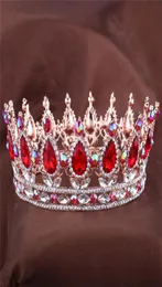 Europejskie projekty królewskie królowa korona Ruby Teardrop Rhinestone Tiara Biżuteria do włosów Quinceanera Crown Wedding Bride Pageant Tiaras2913805