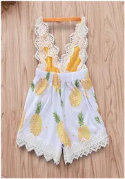 Menina abacaxi impressão sem mangas fora de volta macacões bebê verão rendas jump terno crianças roupas uma peça zht 2421941842