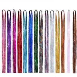 2024 1 PC Sparkle Shiny Hair Tinsel Hair Extensions Dazzles Women Hippie para trançar as ferramentas de trança de cabelos de trança longa de 90cm