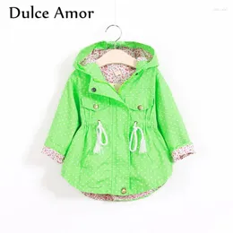 Jackets Dulce Amor Autumn Girls Coat Outerwear Hooded Kids Full Sleeve Polka Dot Windbreaker Baby Clothes