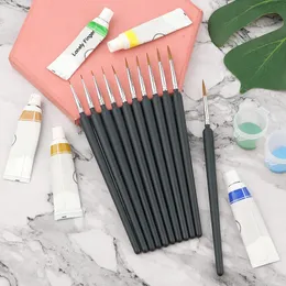 FeelinGirl Set Di 12 Pennelli In Miniatura Per Micro Dettagli - Pennelli Rotondi E Piatti Per Acrilico, Oli, Acquerello - Manico Ergonomico Triangolare - Marrone - 3