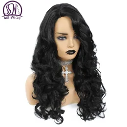 Peruker msiwigs syntetiska peruk lång afro lockigt peruk svart hår för kvinnor naturliga sidodel linje peruk lila värmebeständig hår
