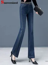 Seite Streifen Hight Taille Dünne Flare Jeans Frau Koreanische Stretch Denim Hosen Große Größe 4xl Streetwear Knöchel Länge Kot Pantolon 240315