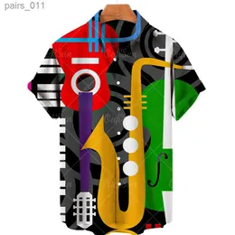 Camicie casual maschile unisex camicie colorate musici art cool top art 3d retrò camicia da uomo hawaiane camicia da uomo saxophone saxophone estate a maniche corta magliette 240402