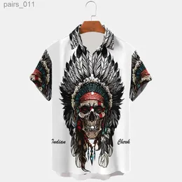 Mäns avslappnade skjortor 2023 Nya herrar med kort ärmskjorta 3D HD Digital Printing Hawaiian-stil Indian Series Shirts 240402