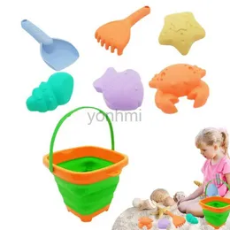 Sand Play Water Fun Outdoor -Spiel für Kinder 7pcs Sandspielzeug Set Strand Krabbenfischschaufel faltbarer Eimer graben in Sand Kit 240402