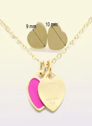 Newest Brands Double heart t enamel colors charms necklace earring set party jewelry stainless steel women luxury necklaces earrin5933149