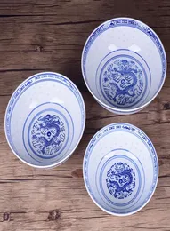 4556789 inç mavi ve beyaz porselen ramen kase Çin jingdezhen seramik pirinç kaseleri ejderha desen sofra vintage2208997