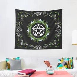 Gobelins Grünes Hexen-Pentagramm – Wicca-Pentagramm-Wandteppich mit Naturmotiv, Weihnachtsdekoration