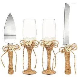 Weingläser 4 stücke Herz Hochzeit Toasten Champagner Glas Becher Bankett Rot Kuchen Messer Schaufel Geschenk für Valentinstag