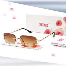 Occhiali da sole HBK Retro Borderless Women Square Mental Frame Occhiali da sole Design Outdoor Party Travel UV400 Confezione regalo