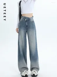 Damenjeans UETEEY American Retro Wide Leg Baggy Pants Streetwear Hosen Y2k Fashion 2024 Boyfriend Loose Denim Straight Jean