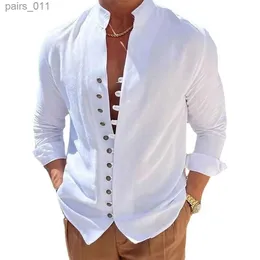 Camisas casuais masculinas Novo camisa casual de outono da primavera solta cor de manga longa de cor de manga comprida