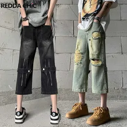 Мужские джинсы Reddachic Hip-Hop Mens Tornd jorts retro вымытый разорванные отверстия джинсовые шорты прямо широкие ноги.