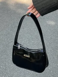 Abendtaschen JIAERDI Vintage Schwarze Handtasche Frauen High Street Pu-leder Reißverschluss Lässige Umhängetasche Damen Retro Y2k Unterarmästhetik