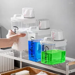 Garrafas de armazenamento Dispensador de detergente para roupas, grande capacidade, com copo de medição, amaciante, alvejante, tanque selado, garrafa de sabão