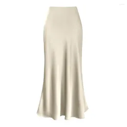 Skirts Women High Waist Skirt Loose Fit Elegant Faux Silk Satin For A-line Office Lady Solid Color