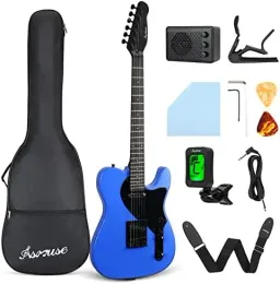 Guitar Asmuse 39" Electric Guitar, Full Size Beginner Electric Guitar Starter Kit Poplar Body, Electric Guitar with Tuner, Amp, Bag