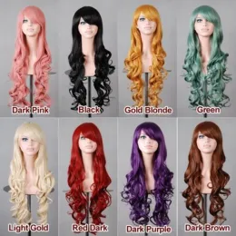 Wigs Similler Synthetic Wigs for Women Anime Cosplay Curly Heat Resistance Hair Red Black Brown Pink Gold Green 13colors Available