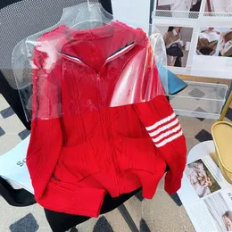 Kadın Örgüler 2024 Sıradan Kapüşonlu Moda Çift Cep Dikiş Fermuar Örme Haligan Sonbahar Kış Gevşek Boşta Stil Kalın Sweater
