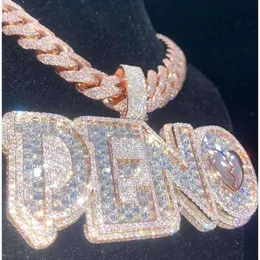 Ins personalizado hip hop gelo fora de cz diamante personalizado letras bejeweled nome pingente charme colar jóias