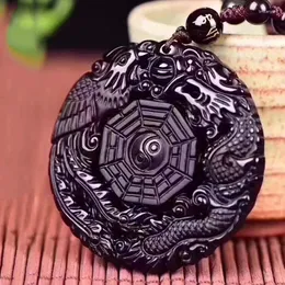 Pendant Necklaces Natural Obsidian Necklace Dragon And Phoenix Eight Diagrams For Men Women Fashion Taoist Jewelry