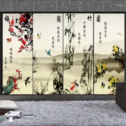 Fönster klistermärken kinesisk stil integritetsfilm plommon blossom orkidé bambu mönster skjutdörr statisk klamra glasklistermärke