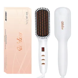 Irons UKLISS Professional Hair Straightener Brush Hot Comb LCD Display Electric Heating Anti Static Ceramic Straightening Beard Comb