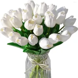 Flores decorativas 30 peças buquê de tulipas artificiais com toque real para casa, festa de casamento, decoração de escritório, mãe, esposa, namorada (branca)