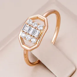 Cluster Rings Kinel Unusual 585 Rose Gold Color Engagement Ring For Women Geometry Natural Zircon Accessories High Quality Daily Fine