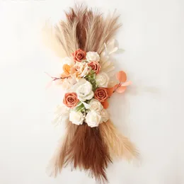 Bohemian Wedding Arch Flower Artificial Lintel Wreath with Beautiful Leaves Pampas Grass Floral Swag Home Decor 240325
