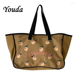 Väska kvinnors duk axel mode frukt tryck kvinnlig handväska tote student stor kapacitet återanvändbar söt shopping