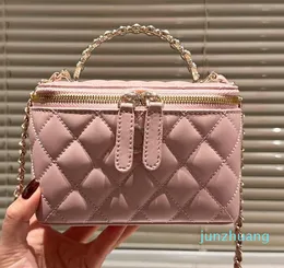 Designer -With Chain Pearls Metal Trunk Bag Women Quilted Sheepskin Top Handle Shoulder Bags Lady Makeup Cosmetic Box Chain Strap Handbag With Mirror 2024