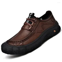 Casual Shoes LIHUAMAO Cow Leather Footwear Walking Sneaker Brown Lace Up Hiking Genuine Men Shoesanti-collision