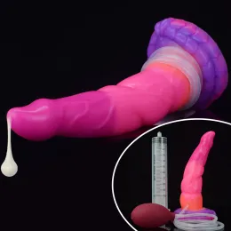 Toys Qkkq Monster Luminous Squirting Dildo Soft Silicone Ejakulerande fantasy Sex Toys Glow In Dark Anal Plug Female Masturbator